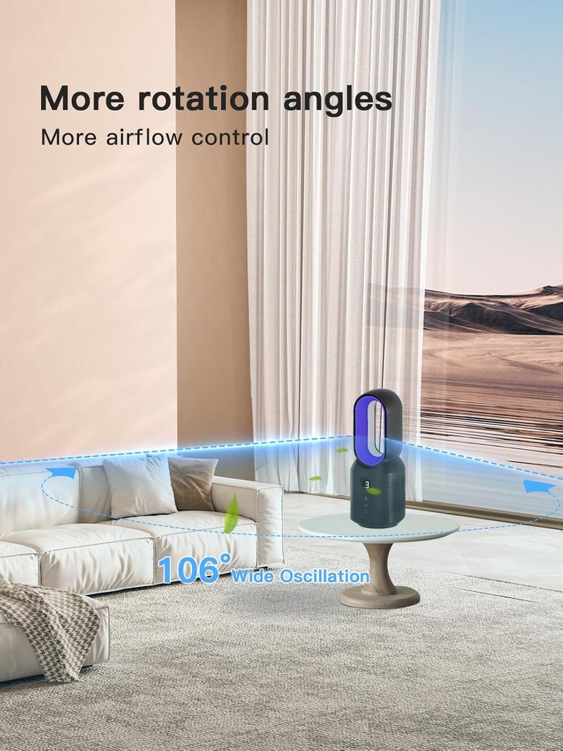 let'me 13 Inch Desk Fan, Bladeless Table Fan, 106° Oscillating Fan Touch Control with 3 Speeds and Night Light, Small Quiet Desk Fan for Personal, Office, Nightstand - Image 5